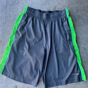 Nike Men's Charcoal and Neon Green Athletic Shorts
